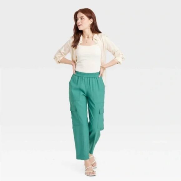 a new day Pants - Women's High-Rise Ankle Cargo Pants - A New Day Green 1X